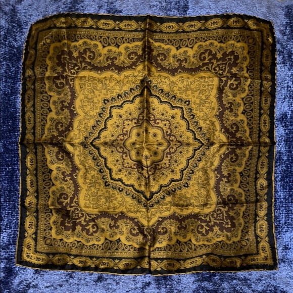 Handcrafted Inc. Accessories - Vintage Paisley Scarf in Gold & Brown. 100% SILK
